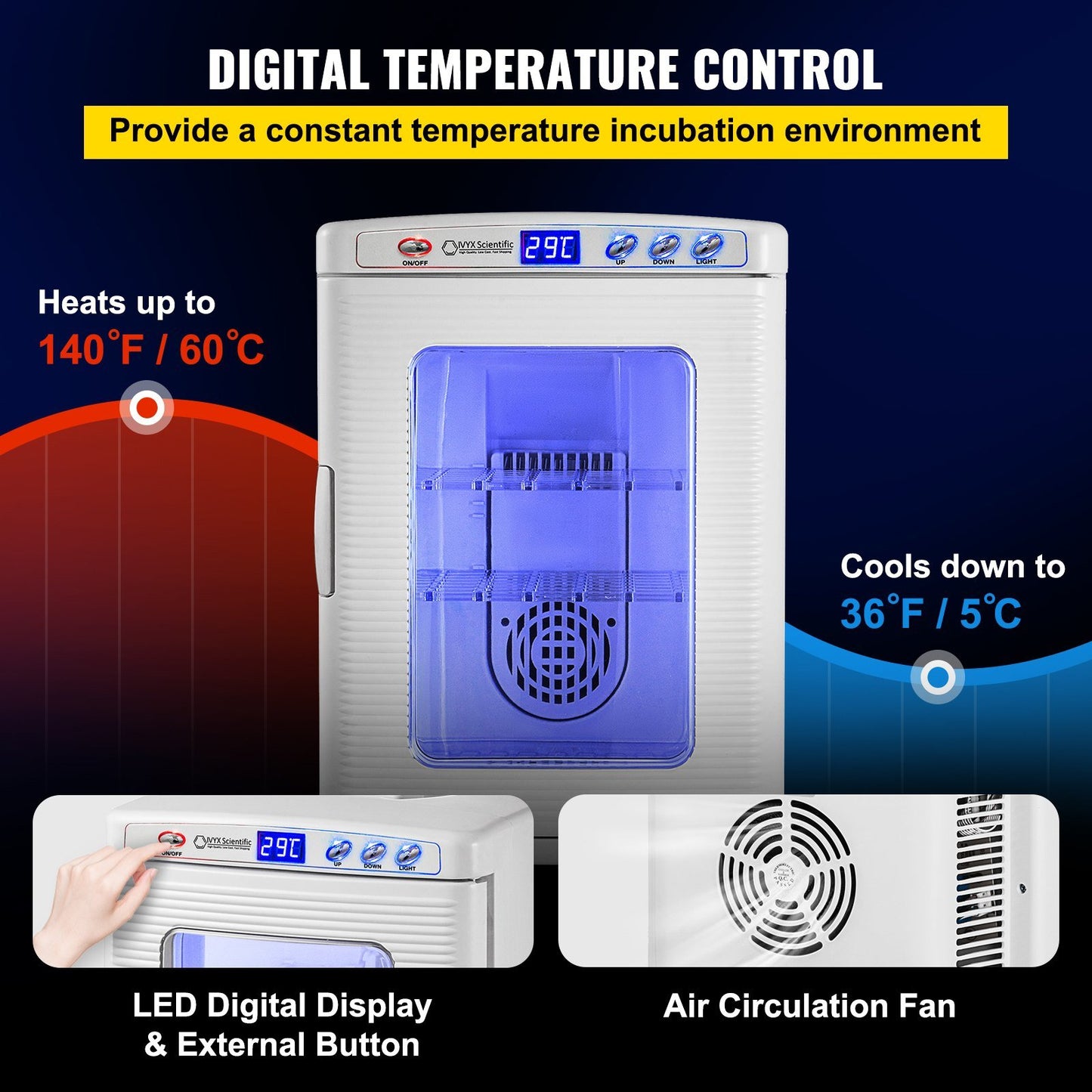 VEVOR White Reptile Incubator 25L Scientific Lab Incubator Digital Incubator Cooling and Heating 5-60°C Reptile Egg Incubator 12V/110V Work for Small Reptiles