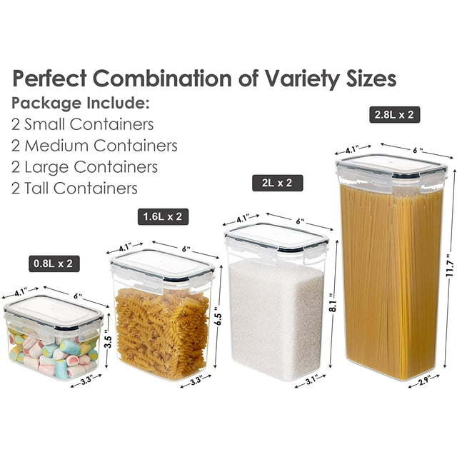 Food Storage Containers Set, Kitchen Pantry Organization and Storage with Easy Lock Lids, 8 Pieces