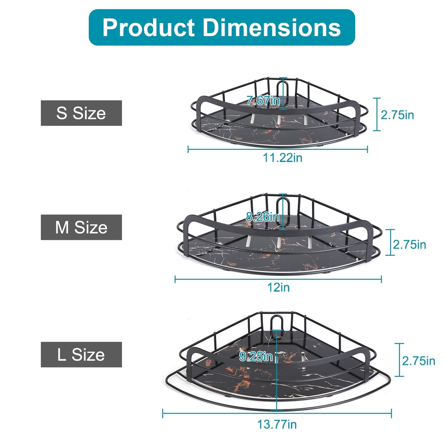 Rust-Resistant Corner Shower Caddy For Bathroom 4 Height Adjustable Shelves With Tension Pole Towel Bar Hanging Hook Floor Standing Bath Storage Rack 8.66-116.14IN