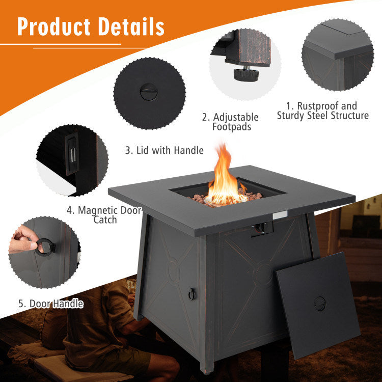 30 Inch Square Propane Gas Fire Table with Waterproof Cover