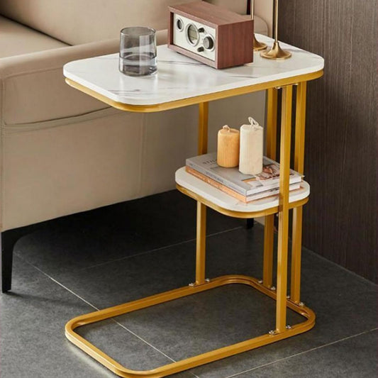 C-Shaped End Table, End Table for Couch, Table for Couch, C Shaped Side Table with Storage Shelf, Use for Couch and Bed, Small Spaces, Living Room, Bedroom