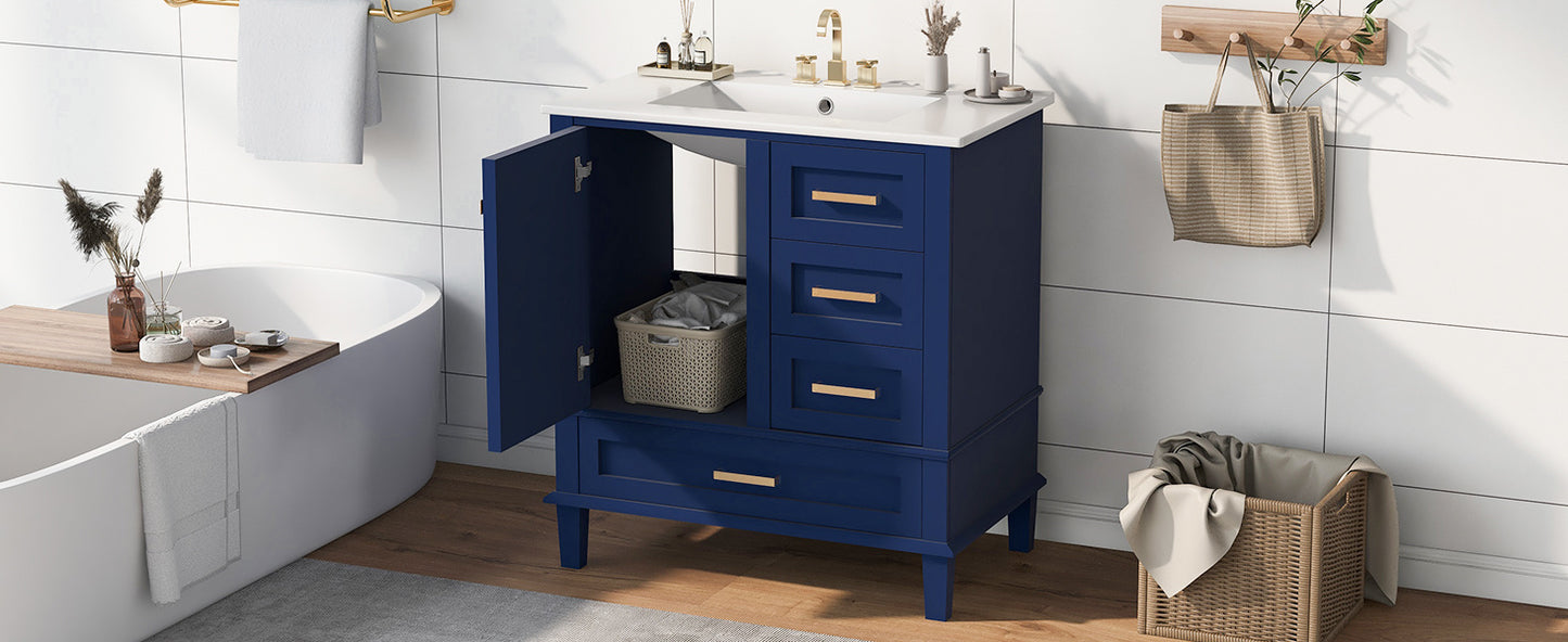 30" Bathroom Vanity , Modern Bathroom Cabinet with Sink Combo Set, Bathroom Storage Cabinet with a Soft Closing Door and 3 Drawers, Solid Wood Frame