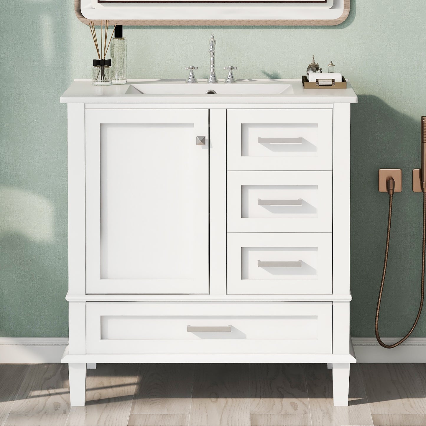 30" Bathroom Vanity , Modern Bathroom Cabinet with Sink Combo Set, Bathroom Storage Cabinet with a Soft Closing Door and 3 Drawers, Solid Wood Frame