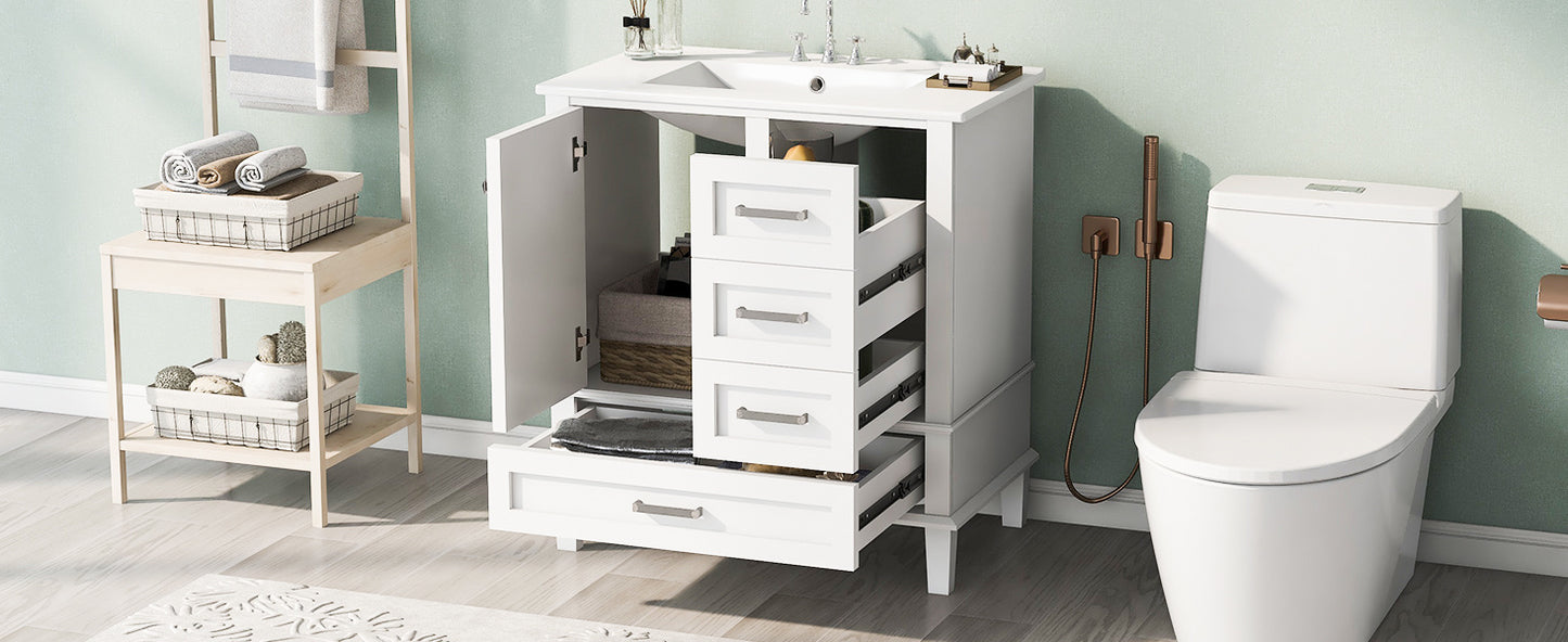 30" Bathroom Vanity , Modern Bathroom Cabinet with Sink Combo Set, Bathroom Storage Cabinet with a Soft Closing Door and 3 Drawers, Solid Wood Frame