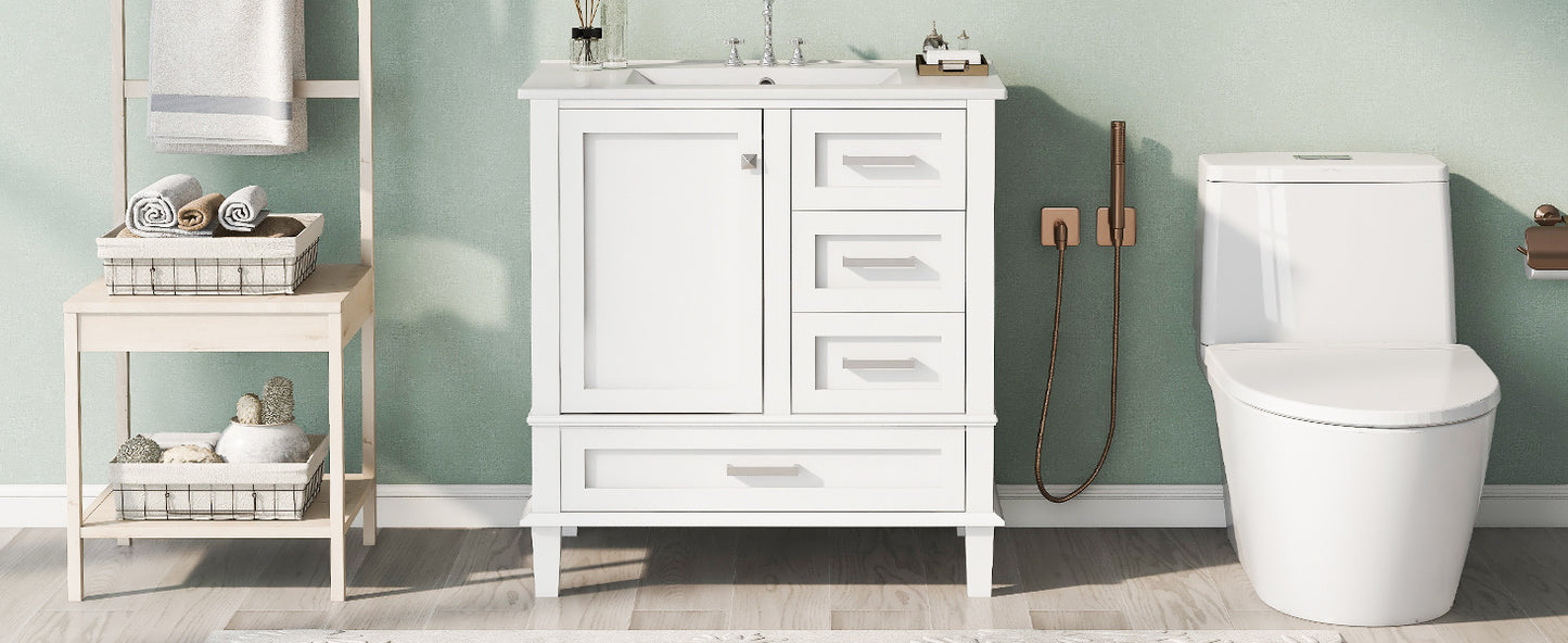 30" Bathroom Vanity , Modern Bathroom Cabinet with Sink Combo Set, Bathroom Storage Cabinet with a Soft Closing Door and 3 Drawers, Solid Wood Frame