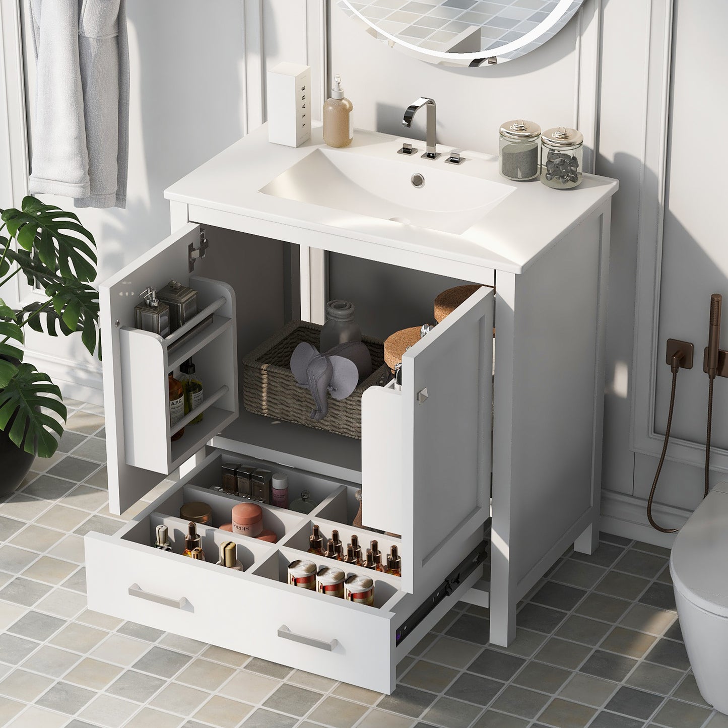 30" Bathroom Vanity with Single Sink, Combo Cabinet Undermount Sink, Bathroom Storage Cabinet with 2 Doors and a Drawer, Soft Closing, Multifunctional Storage, Solid Wood Frame