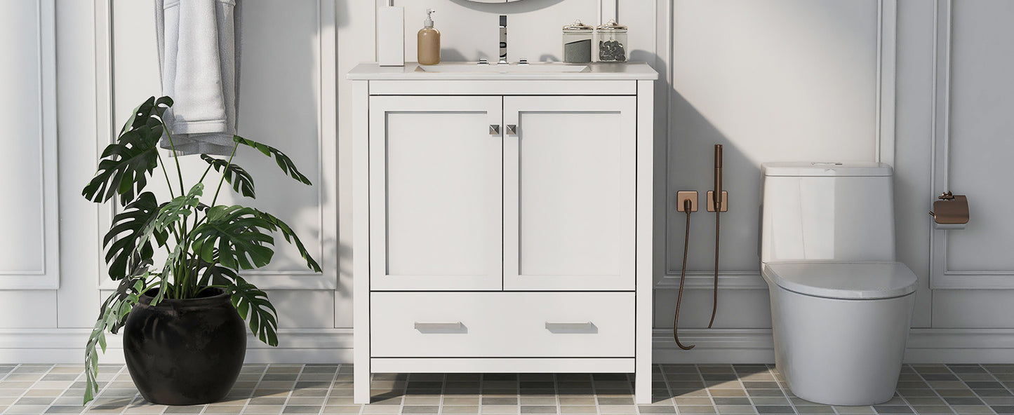 30" Bathroom Vanity with Single Sink, Combo Cabinet Undermount Sink, Bathroom Storage Cabinet with 2 Doors and a Drawer, Soft Closing, Multifunctional Storage, Solid Wood Frame