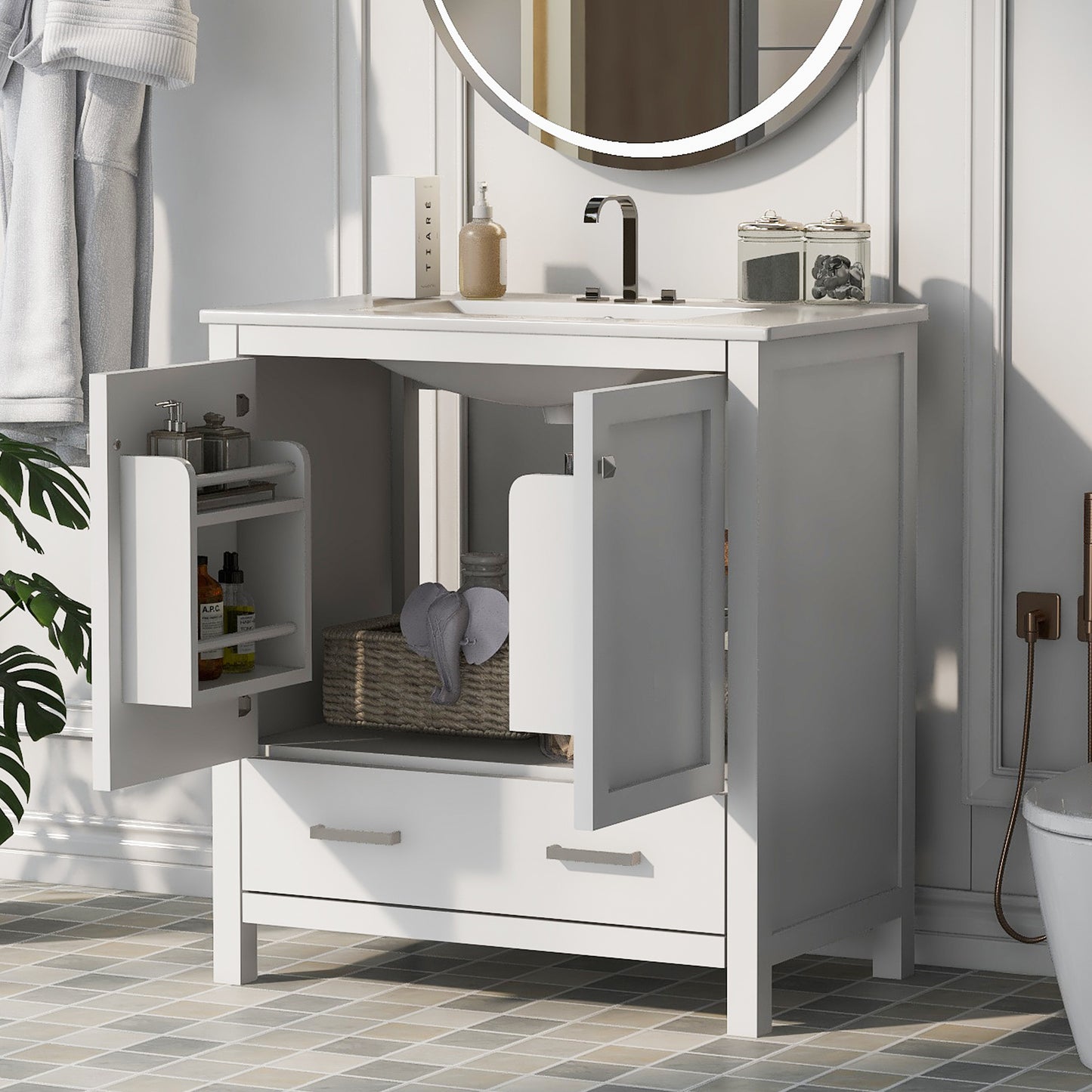 30" Bathroom Vanity with Single Sink, Combo Cabinet Undermount Sink, Bathroom Storage Cabinet with 2 Doors and a Drawer, Soft Closing, Multifunctional Storage, Solid Wood Frame