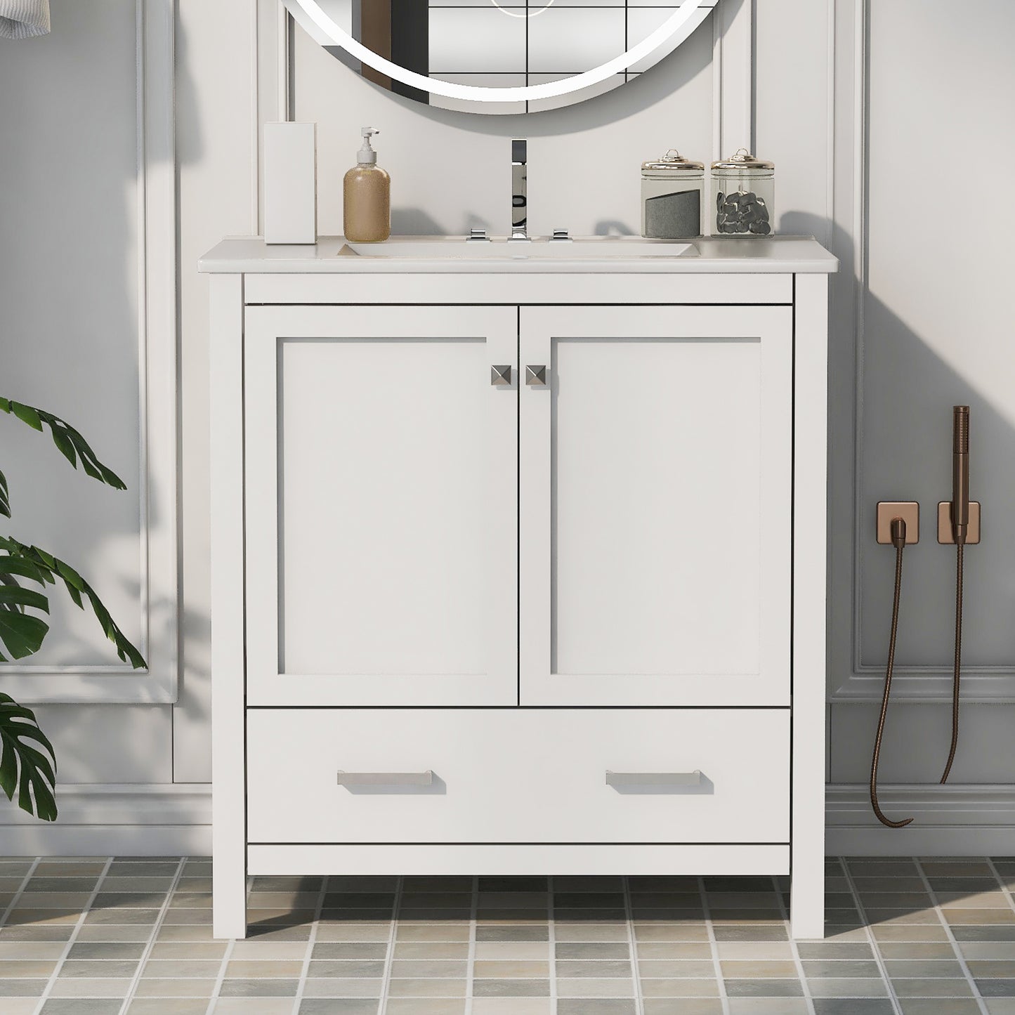 30" Bathroom Vanity with Single Sink, Combo Cabinet Undermount Sink, Bathroom Storage Cabinet with 2 Doors and a Drawer, Soft Closing, Multifunctional Storage, Solid Wood Frame