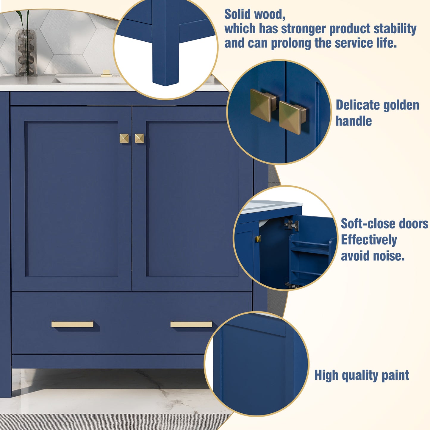 30" Bathroom Vanity with Single Sink, Combo Cabinet Undermount Sink, Bathroom Storage Cabinet with 2 Doors and a Drawer, Soft Closing, Multifunctional Storage, Solid Wood Frame