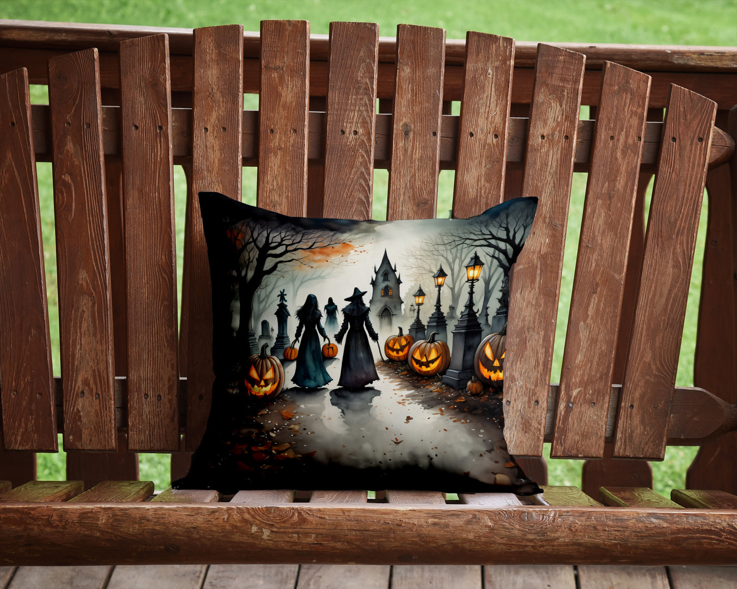 Vampires Spooky Halloween Throw Pillow Machine Washable, Indoor Outdoor Decorative Pillow for Couch, Bed or Patio, 14Hx14W