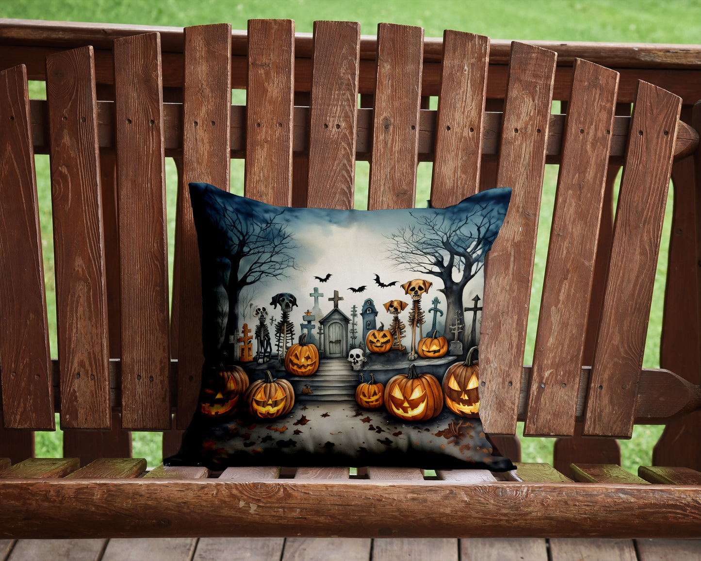 Pet Cemetery Spooky Halloween Throw Pillow Machine Washable, Indoor Outdoor Decorative Pillow for Couch, Bed or Patio, 14Hx14W