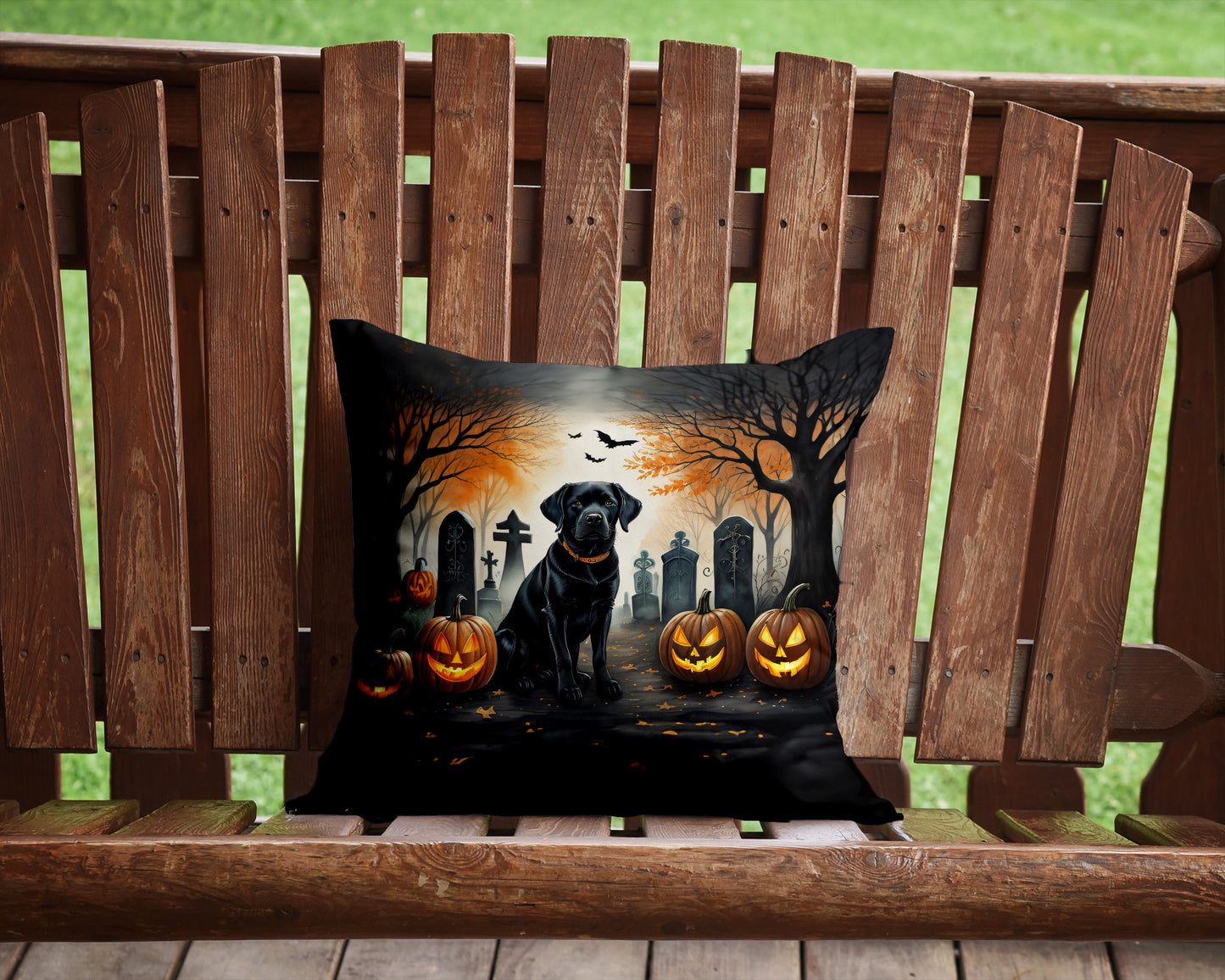 Black Labrador Retriever Spooky Halloween Throw Pillow Machine Washable, Indoor Outdoor Decorative Pillow for Couch, Bed or Patio, 14Hx14W