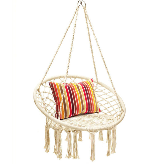 Hanging Macrame Hammock Chair with Handwoven Cotton Backrest