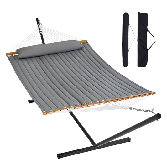 VEVOR Two Person Hammock with Stand Included Heavy Duty 480lb Capacity, Double Hammock with 12 FT Steel Stand and Portable Carrying Bag and Pillow, Freestanding Hammock for Outdoor Patio Yard Beach