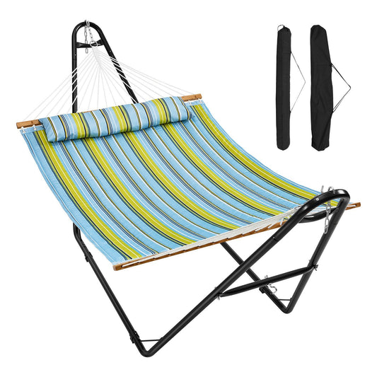 VEVOR Double Quilted Fabric Hammock Two Person Hammock with Stand 480lb Capacity