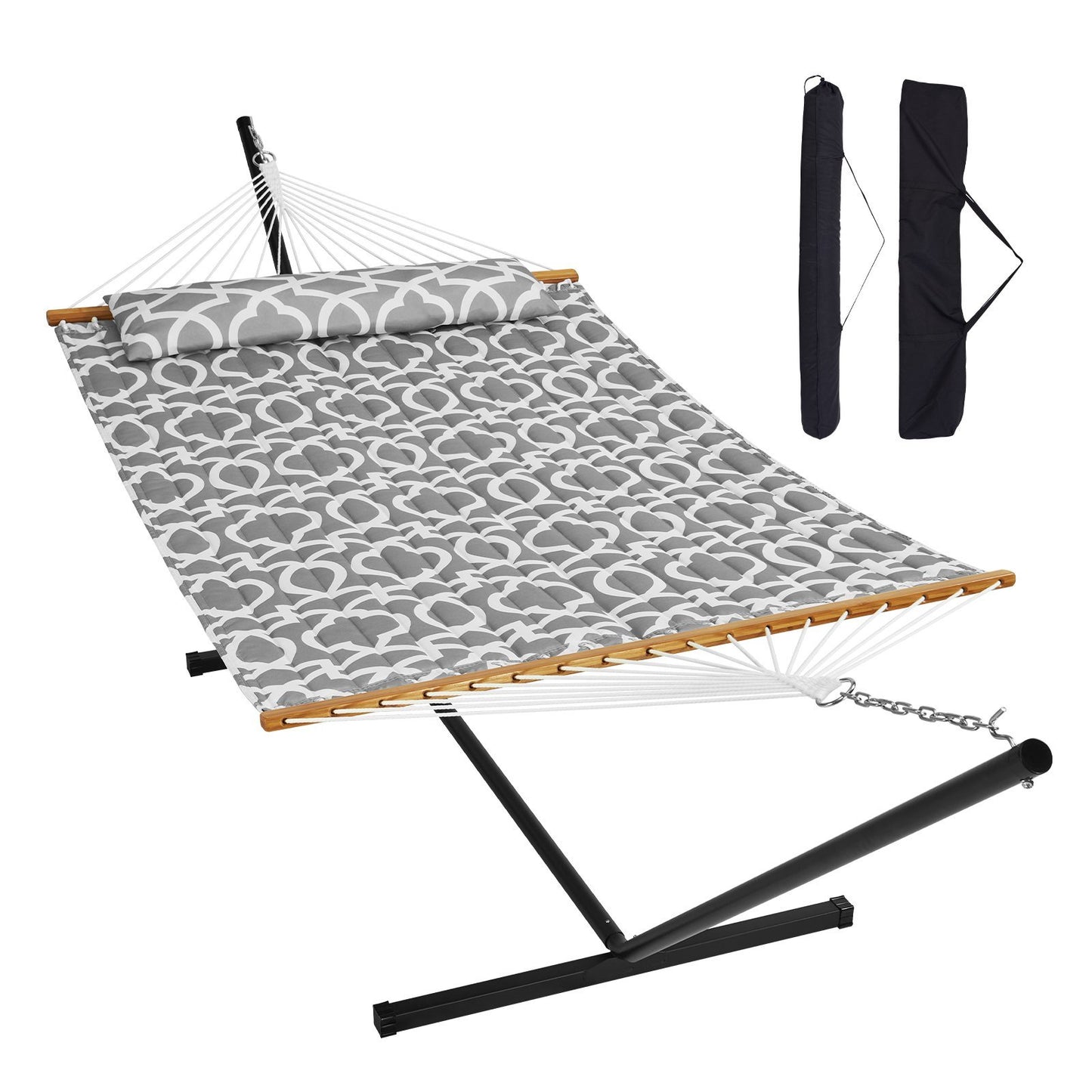 VEVOR Two Person Hammock with Stand Included Heavy Duty 480lb Capacity, Double Hammock with 12 FT Steel Stand and Portable Carrying Bag and Pillow, Freestanding Hammock for Outdoor Patio Yard Beach