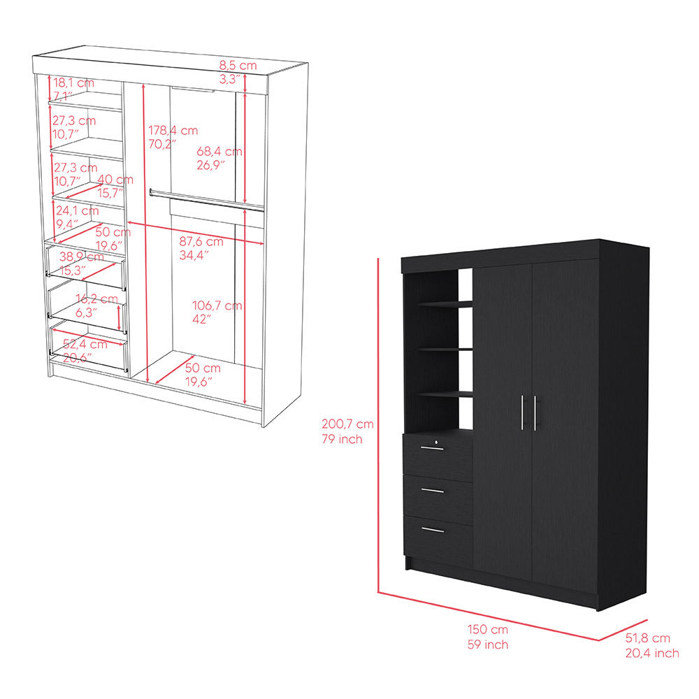 Armoire Rumanu, Bedroom, Black