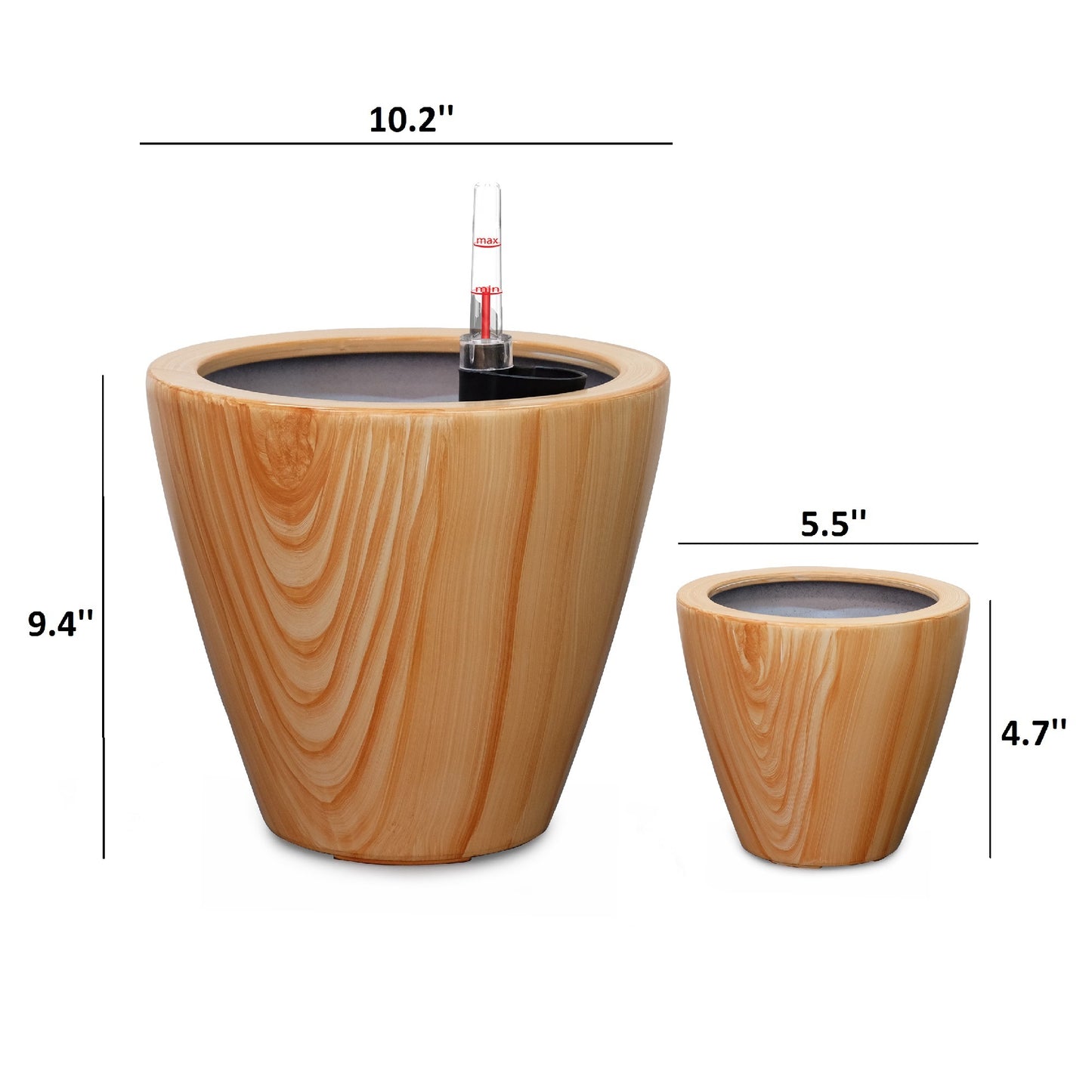 2-Pack 10 in. Light Wood Plastic Self-watering Planter Pot