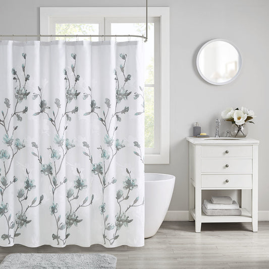 Floral Printed Burnout Shower Curtain