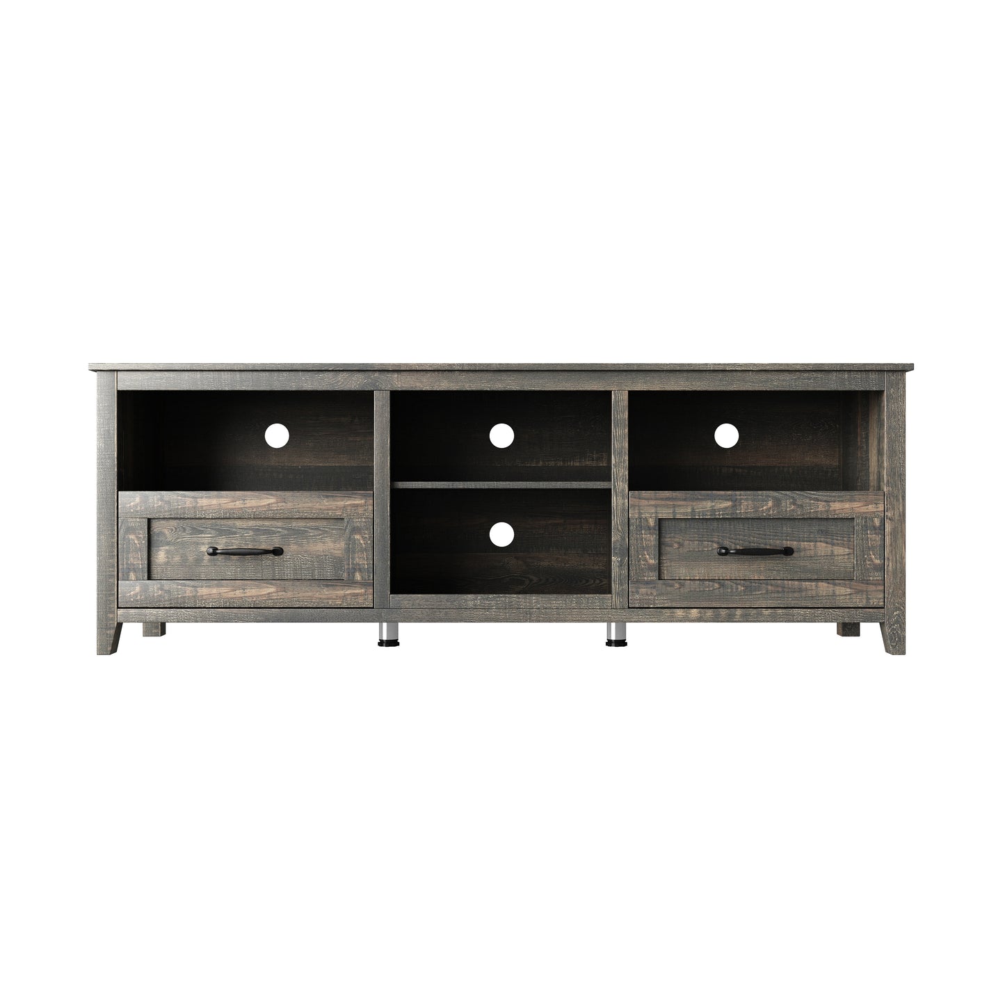 70 Inch Length TV Stand for Living Room and Bedroom, with 2 Drawers and 4 High-Capacity Storage Compartment, Black Pine