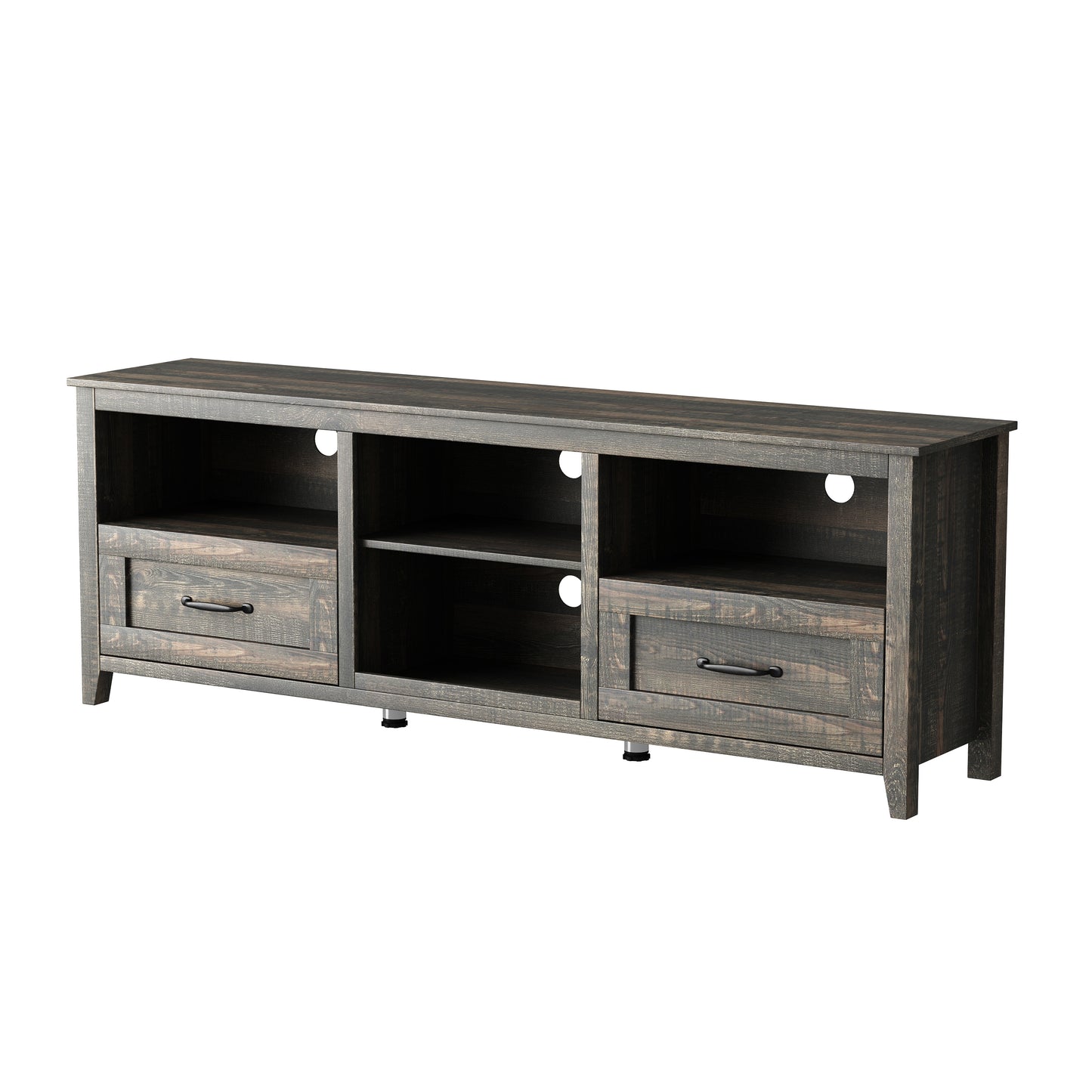 70 Inch Length TV Stand for Living Room and Bedroom, with 2 Drawers and 4 High-Capacity Storage Compartment, Black Pine