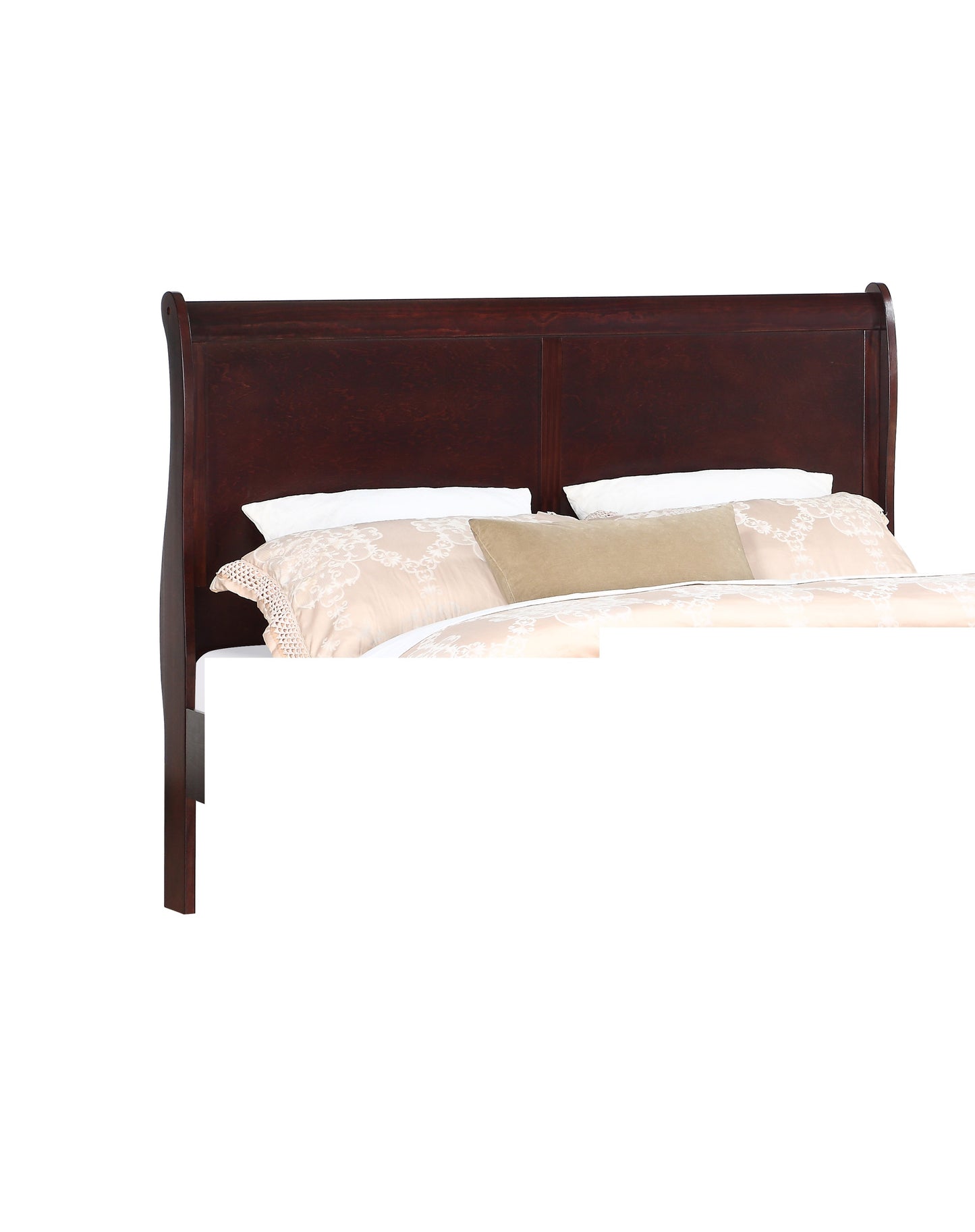 Louis Phillipe Brown Cherry Finish Queen Size Panel Sleigh Bed Solid Wood Wooden Bedroom Furniture