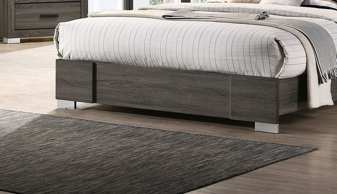 Contemporary Grey Finish Unique Queen Size Bed 1pc Bedroom Furniture Unique Lines Headboard Wooden