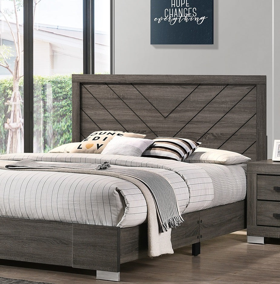 Contemporary Grey Finish Unique Queen Size Bed 1pc Bedroom Furniture Unique Lines Headboard Wooden