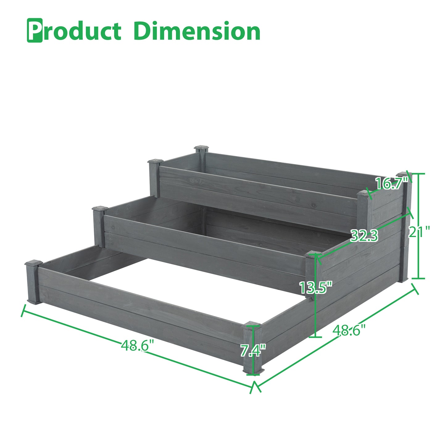 48.6 x 48.6 x 21in Raised Garden Bed Horticulture Outdoor Elevated Flower Box Tiered Garden Bed Wooden Vegetables Growing Planter for Backyard/Patio/Gardener Grey