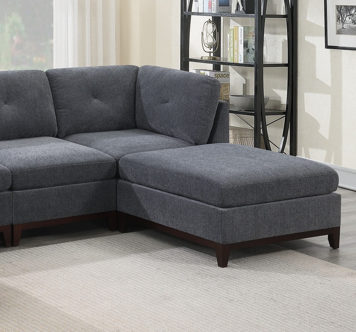 Ash Grey Chenille Fabric Modular Sectional 6pc Set Living Room Furniture U-Sectional Couch 2x Corner Wedge 2x Armless Chairs and 2x Ottomans Tufted Back.