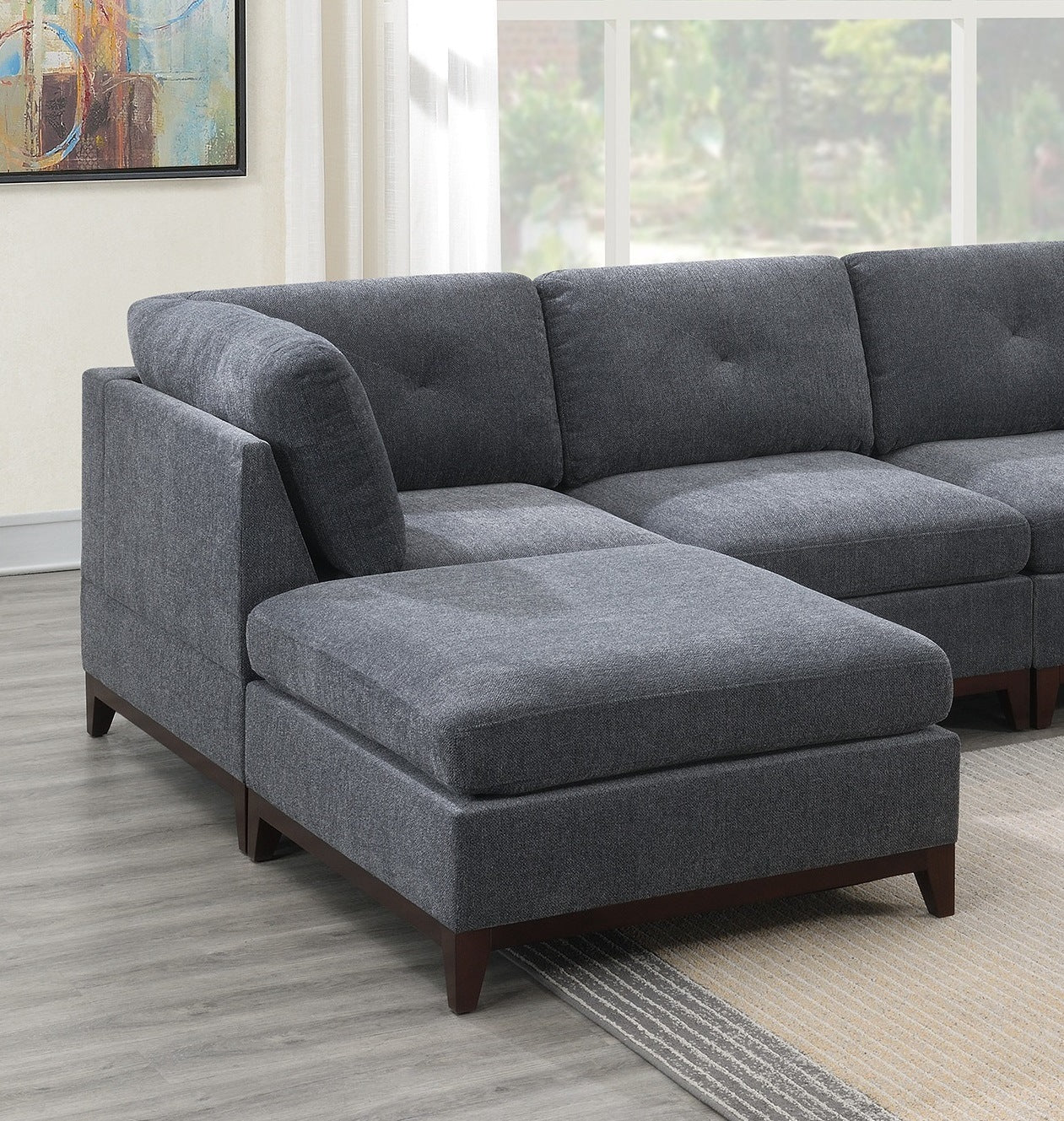 Ash Grey Chenille Fabric Modular Sectional 6pc Set Living Room Furniture U-Sectional Couch 2x Corner Wedge 2x Armless Chairs and 2x Ottomans Tufted Back.