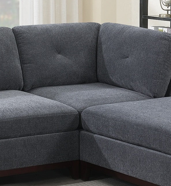 Ash Grey Chenille Fabric Modular Sectional 6pc Set Living Room Furniture U-Sectional Couch 2x Corner Wedge 2x Armless Chairs and 2x Ottomans Tufted Back.