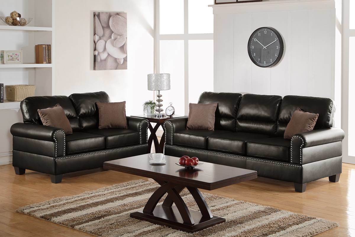 Espresso Faux Leather 2pc Sofa Set Sofa And Loveseat Elegant Plush Contemporary Couch Living Room Furniture