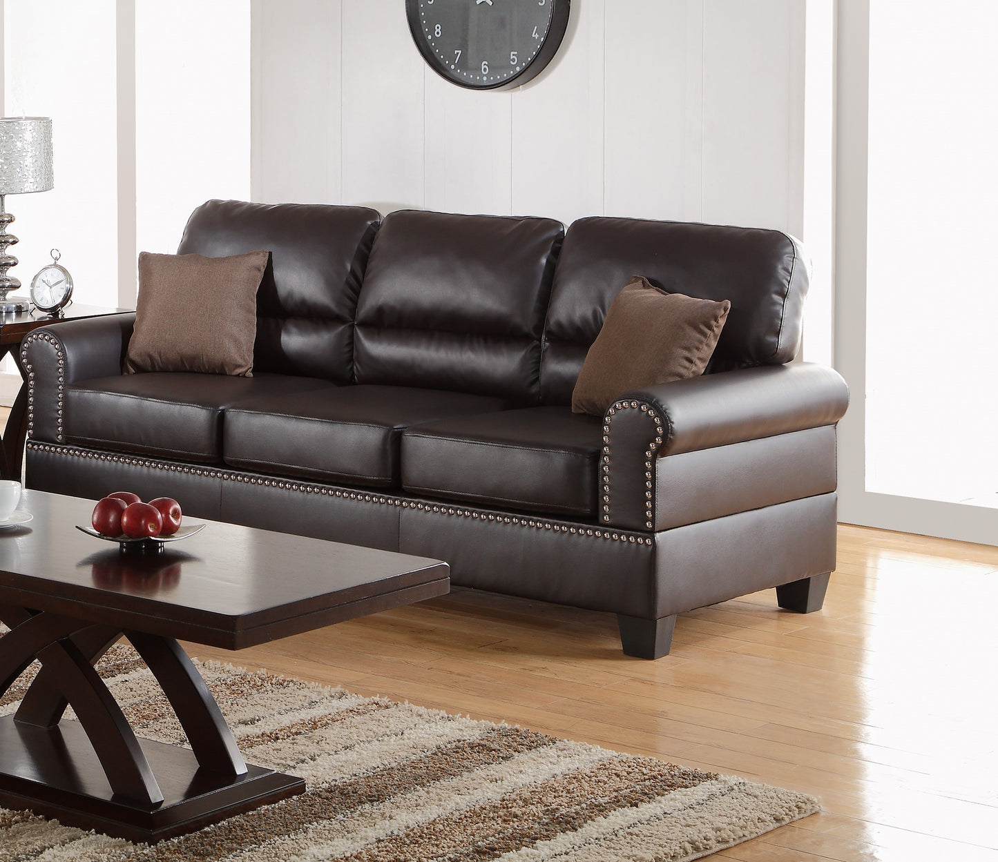 Espresso Faux Leather 2pc Sofa Set Sofa And Loveseat Elegant Plush Contemporary Couch Living Room Furniture