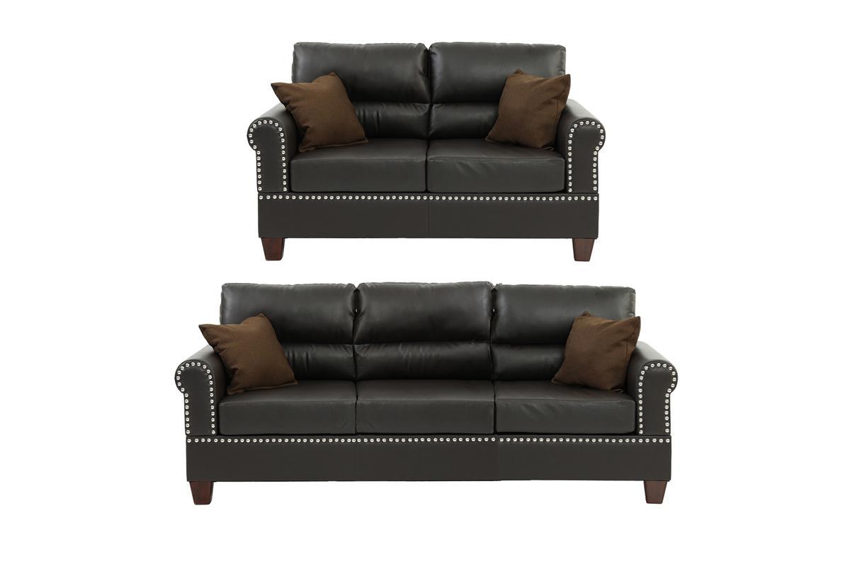 Espresso Faux Leather 2pc Sofa Set Sofa And Loveseat Elegant Plush Contemporary Couch Living Room Furniture