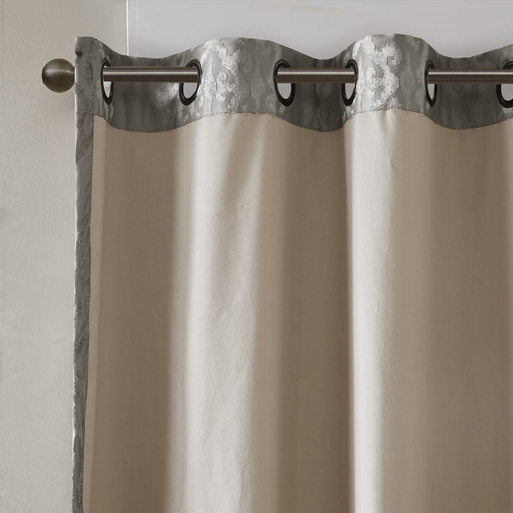 Knitted Jacquard Damask Total Blackout Grommet Top Curtain Panel(Only 1 Pc Panel)