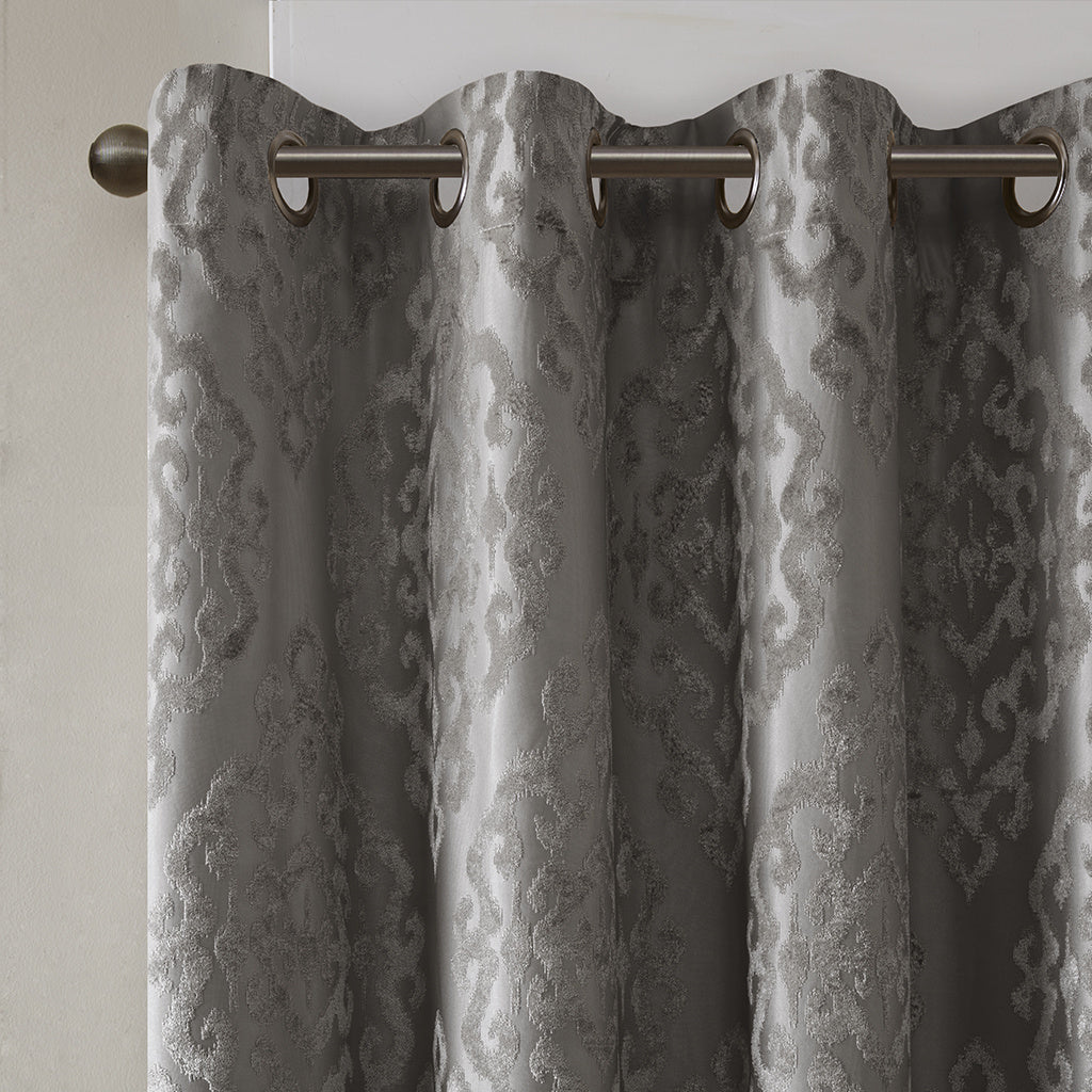 Knitted Jacquard Damask Total Blackout Grommet Top Curtain Panel(Only 1 Pc Panel)