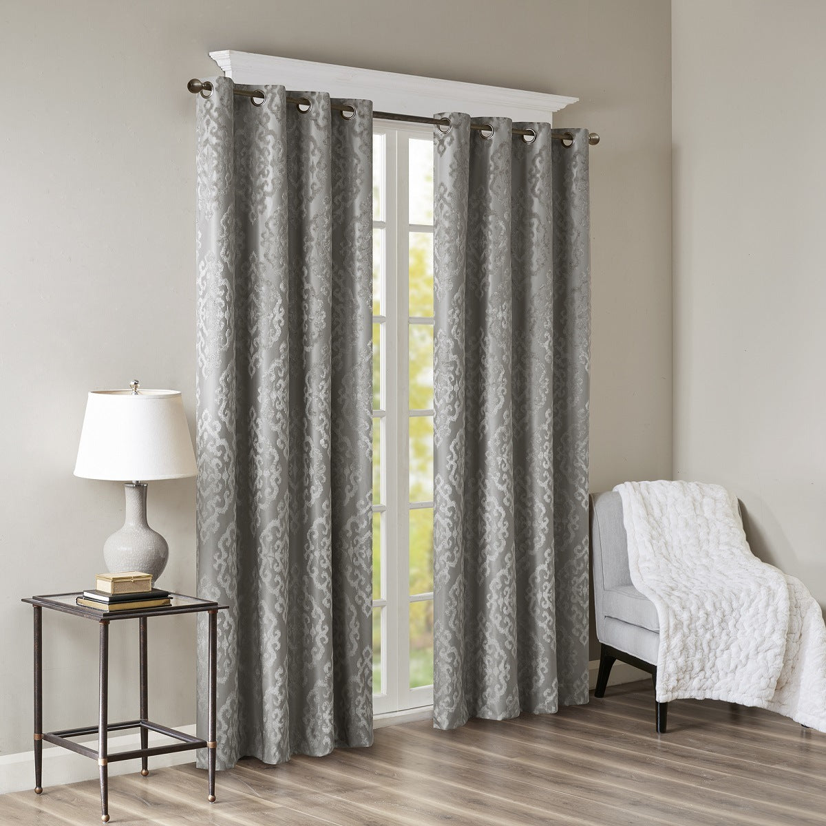 Knitted Jacquard Damask Total Blackout Grommet Top Curtain Panel(Only 1 Pc Panel)