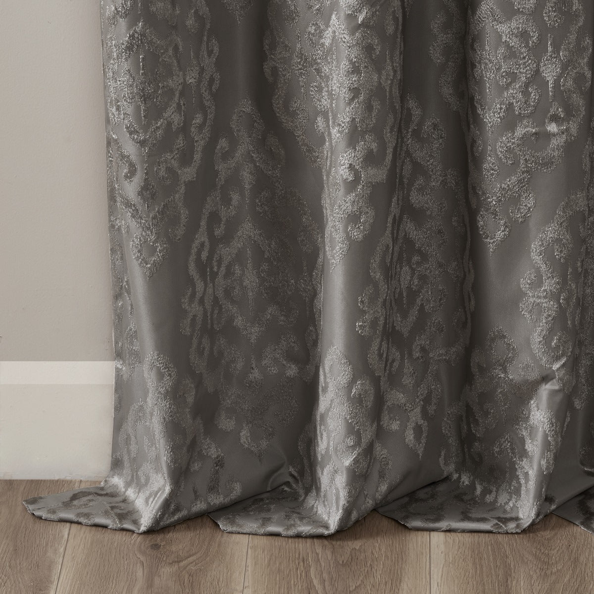 Knitted Jacquard Damask Total Blackout Grommet Top Curtain Panel(Only 1 Pc Panel)