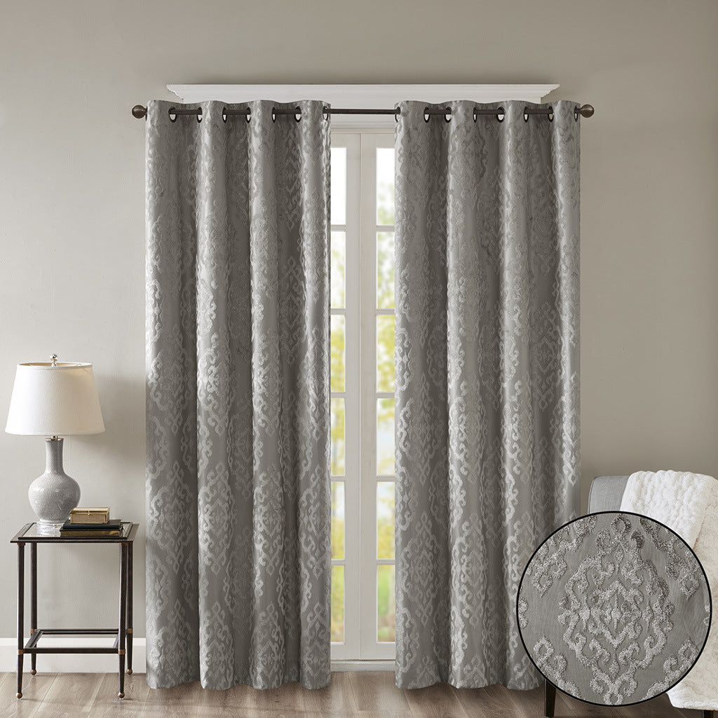 Knitted Jacquard Damask Total Blackout Grommet Top Curtain Panel(Only 1 Pc Panel)