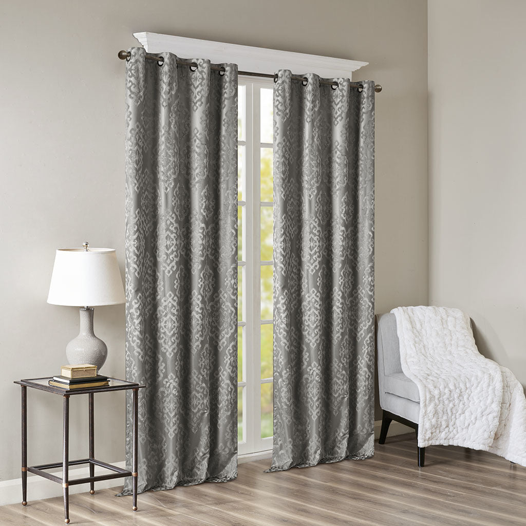 Knitted Jacquard Damask Total Blackout Grommet Top Curtain Panel(Only 1 Pc Panel)