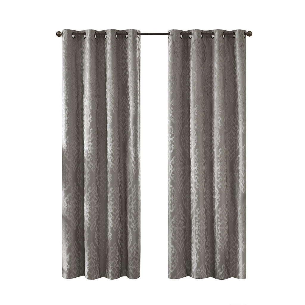 Knitted Jacquard Damask Total Blackout Grommet Top Curtain Panel(Only 1 Pc Panel)