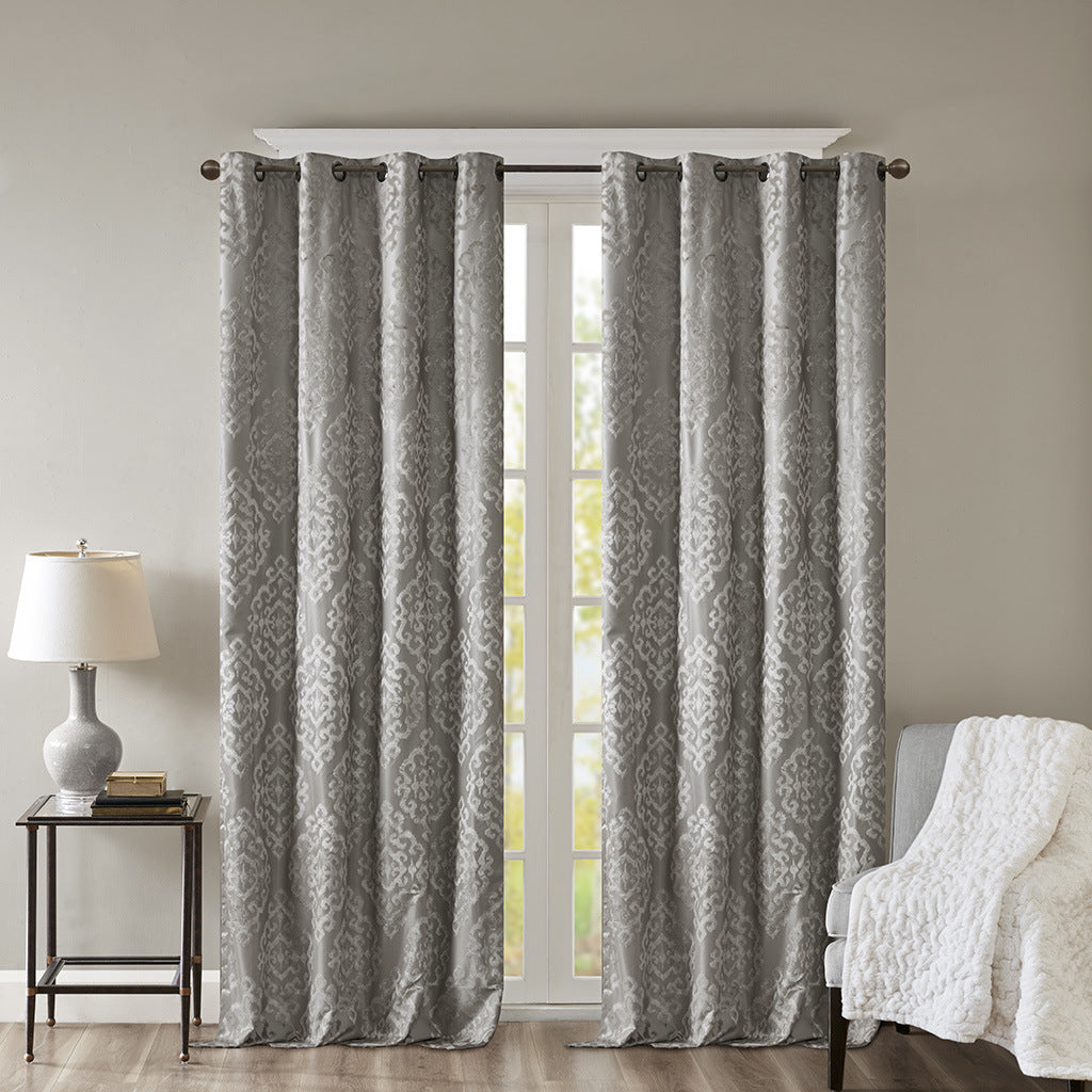 Knitted Jacquard Damask Total Blackout Grommet Top Curtain Panel(Only 1 Pc Panel)