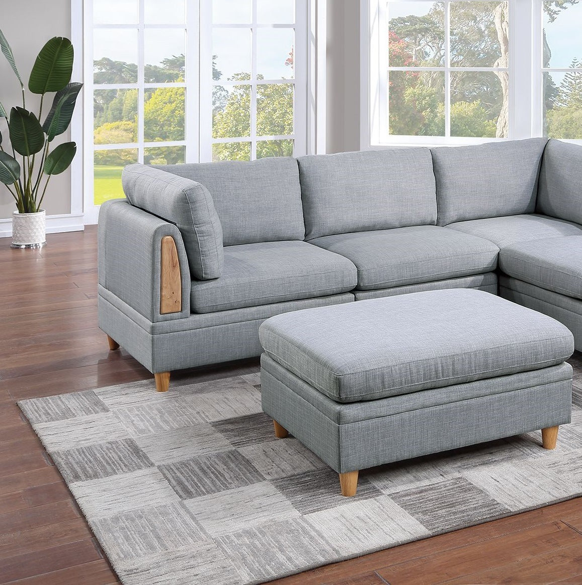 Living Room Furniture 6pc Modular Sofa Set Light Grey Dorris Fabric Couch 2x Corner Wedges 2x Armless Chair And 2x Ottomans