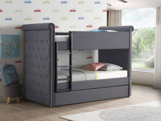 ACME Romana II Bunk Bed & Trundle (Twin/Twin), Gray Fabric (1Set/3Ctn) 37855