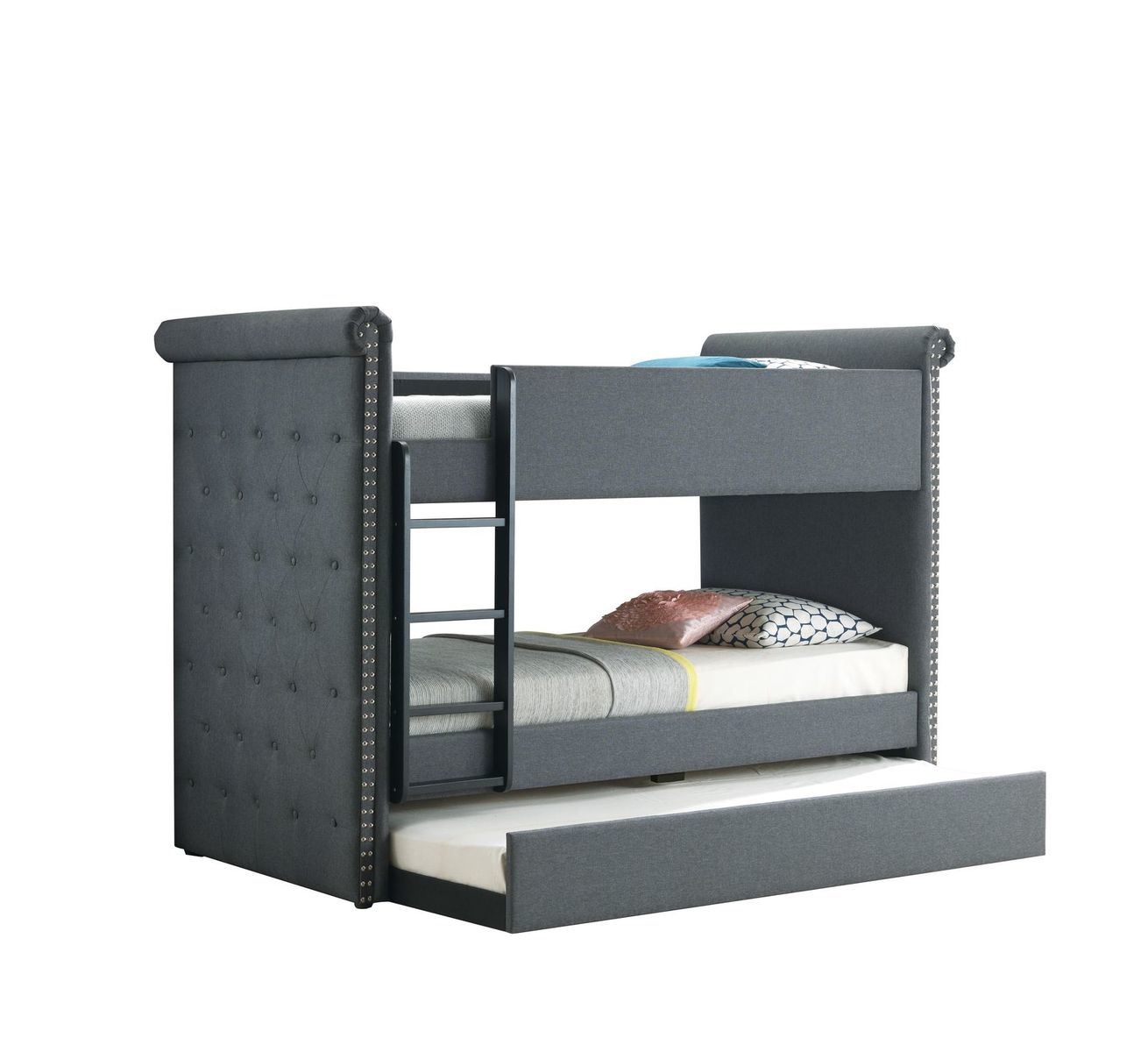 ACME Romana II Bunk Bed & Trundle (Twin/Twin), Gray Fabric (1Set/3Ctn) 37855