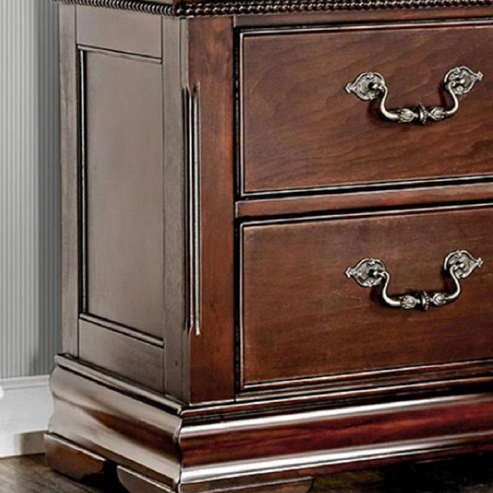 Traditional Style Cherry 1pc Nightstand Only Solid wood 2-Drawers Hidden Top Drawer Intricate Accents Bedside Table Bedroom