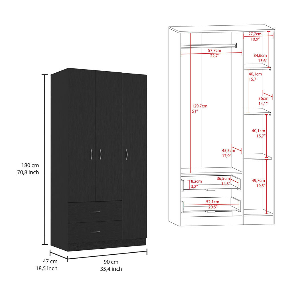 Three Door Armoire Clark, Bedroom, Black