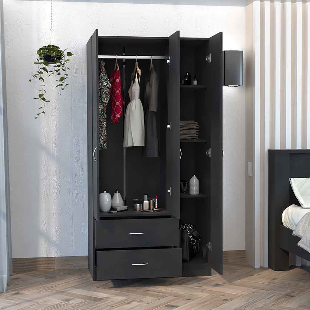 Three Door Armoire Clark, Bedroom, Black